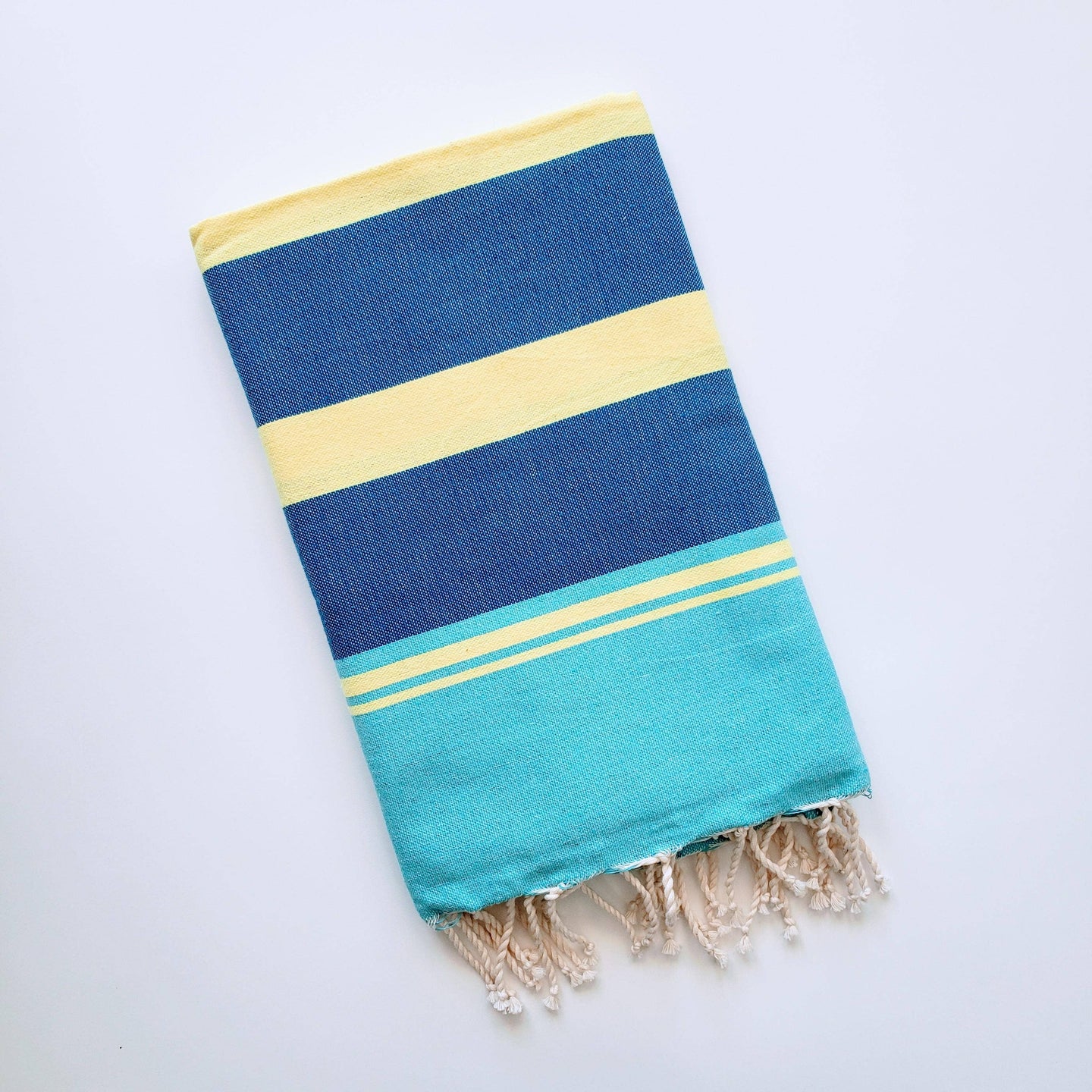 wonderfouta - Turkish beach towel-sarong-Mimi-King blue-fluorescent yellow
