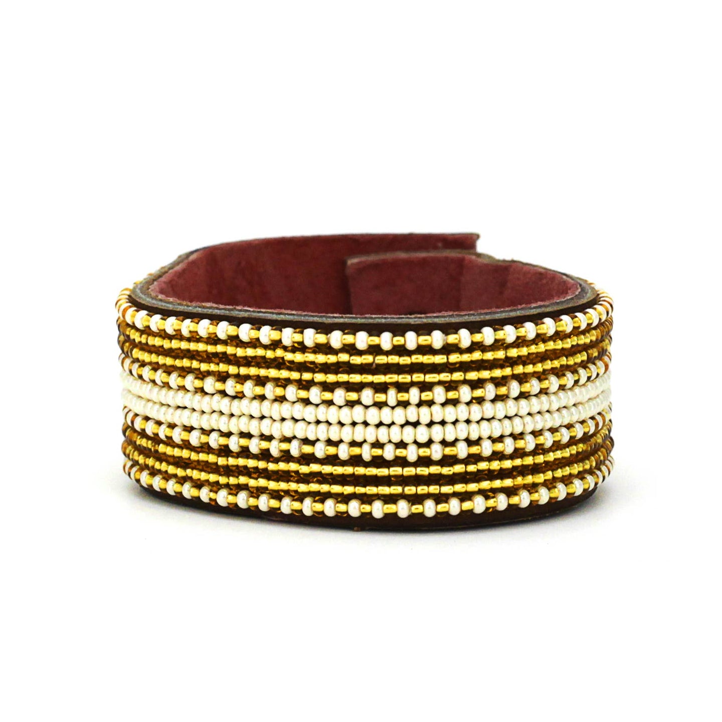 Swahili Coast - Medium Gold and Pearl Stripe leather Cuff